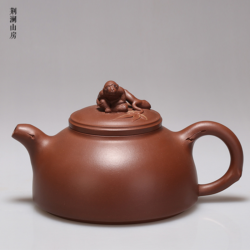 中国宜興猴段泥壺 純手工宜興原礦紫泥壺代代封猴紫砂壺收藏級茶具500cc