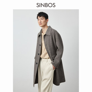 Sinbos camel hair blended wool double-sided woolen coat men's mid-length autumn and winter new silhouette woolen coat