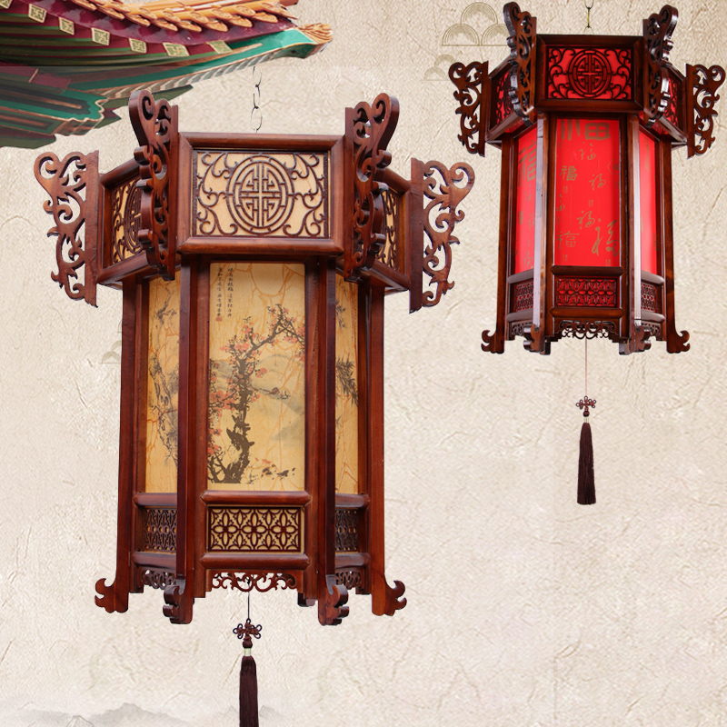 Chinese style antique solid wood big red palace lantern balcony housewarming villa temple ancestral hall Chinese style classical lantern chandelier