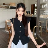 Черный корсет, рубашка, сексуальная футболка без рукавов, французский стиль, в стиле Шанель, с рукавом