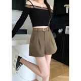 Шерстяной костюм, демисезонные шорты, штаны для отдыха, универсальные сапоги, высокая талия, оверсайз, по фигуре, А-силуэт, свободный крой