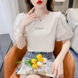 Летняя дизайнерская футболка, рукава фонарики, тренд сезона, в западном стиле, свободный крой