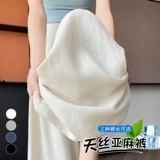 Юбка, тонкие шелковые штаны, костюм, из хлопка и льна, свободный крой