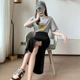 Черный летний костюм, тонкая длинная длинная юбка, подходит для подростков, коллекция 2023, средней длины, высокая талия, А-силуэт