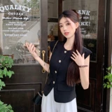 Черный корсет, рубашка, сексуальная футболка без рукавов, французский стиль, в стиле Шанель, с рукавом