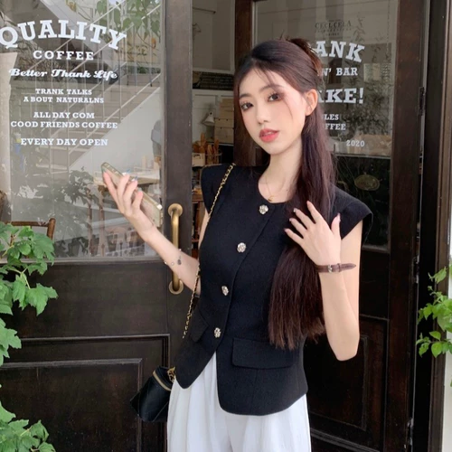 Черный корсет, рубашка, сексуальная футболка без рукавов, французский стиль, в стиле Шанель, с рукавом