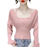 Весенняя приталенная модная майка, трикотажный комплект, свитер, 2024 года, в западном стиле, квадратный вырез