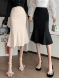 Женская 2025 весна и осень новая тонкая эластичная узкая юбка средней длины с высокой талией