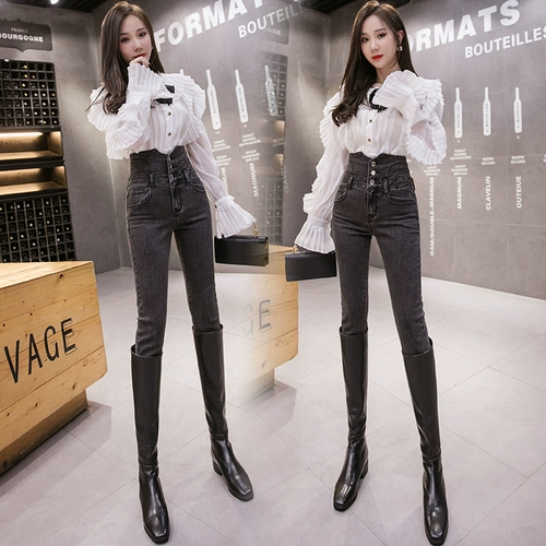 Демисезонные джинсы, штаны, леггинсы, приталенный утягивающий пояс на талию, корсет, высокая талия, коллекция 2022, в обтяжку