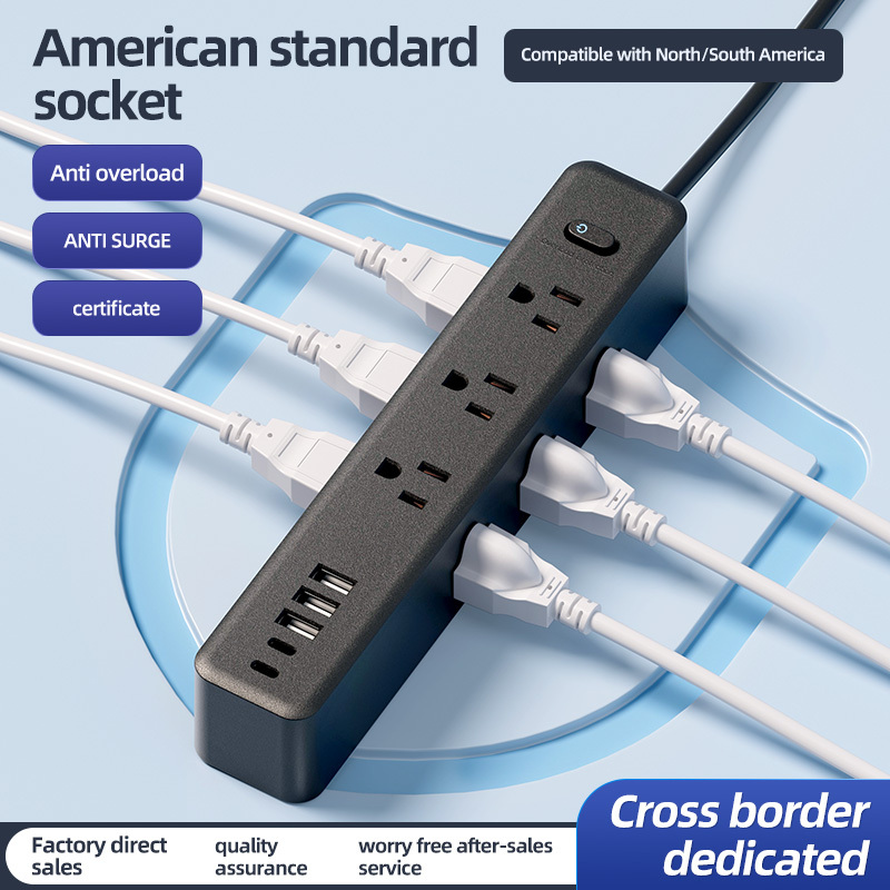 Us110V American Standard Multi-Function Socket Taiwan Canada American-Style Power Strip with Protection USB Fast Charging 2Pd Extension Cord Us110V American Standard Multi-Function Socket Taiwan Canada American-Style Power Strip with Protection USB Fast Charging 2Pd Extension Cord