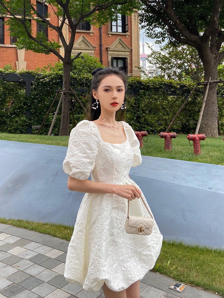 Juicecola (50% off special clearance) French niche white dress women's puff sleeves drawstring backless