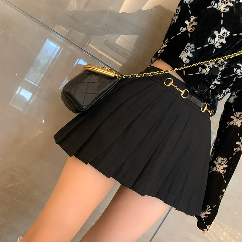 Net Red Small Sub High Waist Display Slim a character Peppa Skirt Woman Autumn Winter New Black Academy Wind Half Body Short Skirt