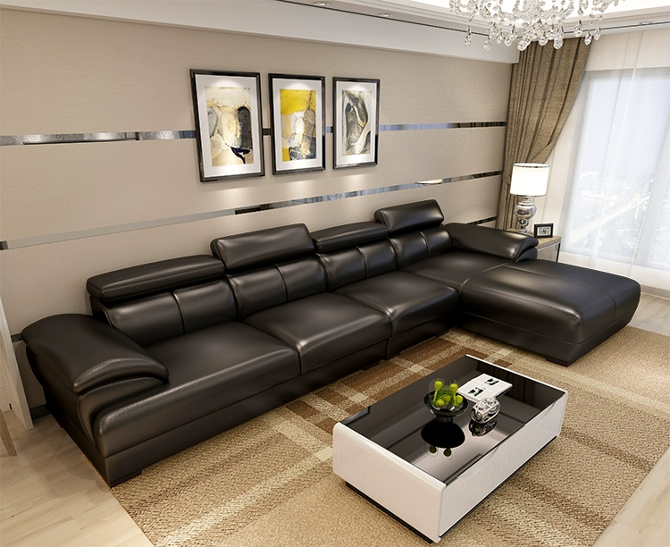 Sofa da lớp trên cùng Da sofa da căn hộ lớn sofa da nghệ thuật phòng khách kết hợp da xanh - Ghế sô pha