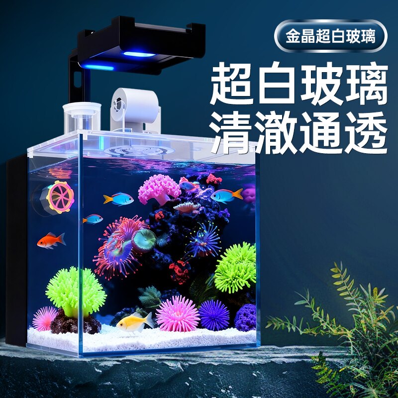 Ultra-Clear Glass Small Desktop Aquarium with Backfilter, Square Tank for Living Room Landscaping, Complete Set for Clownfish and Coral Ultra-Clear Glass Small Desktop Aquarium with Backfilter, Square Tank for Living Room Landscaping, Complete Set for Clownfish and Coral