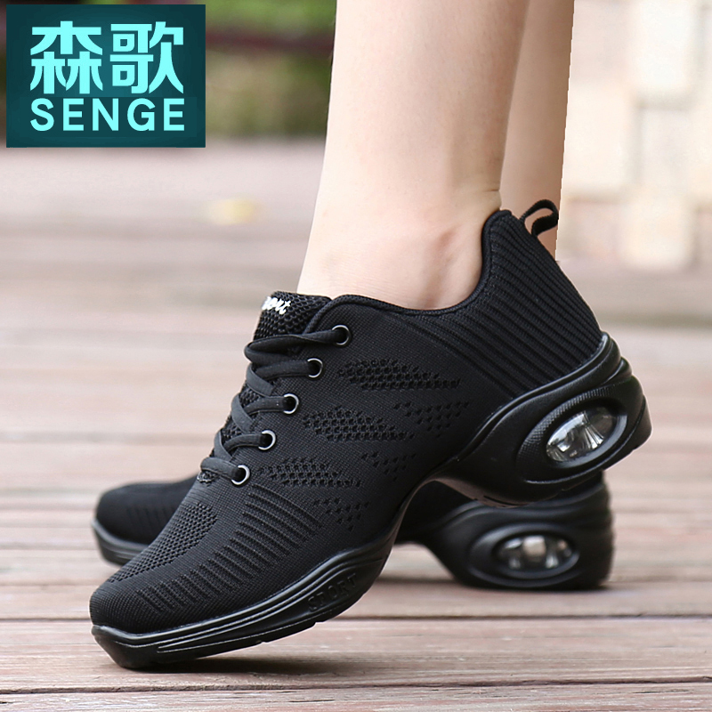 Mori spring new dance shoes female adult square dance shoelace middle heel soft bottom sailor dancing shoes women's shoes Black