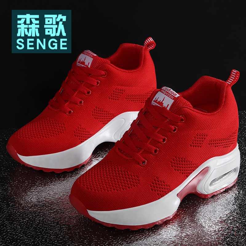 Sen Song 2022 New Big Red Square Dance Women's Spring Single Shoes Fashion Inside heightening Breathable Dancing Shoes Women Shoes