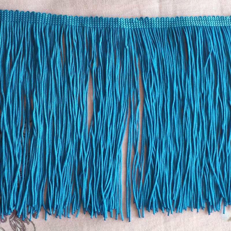 Lake Blue & 20Cm Single Encryption [Per Meter]20cm   double encryption polyester fiber Latin dance tassels Skirt  spike must clothing lace DIY stage accessories sleeve edge Whisker arrangement