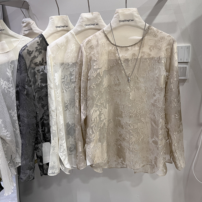 European-Style Lace Sun Protection Shirt, Jacquard Long-Sleeve Blouse for Women, Summer 2026 New Model, Loose Fit, Versatile, Thin, Sheer Top