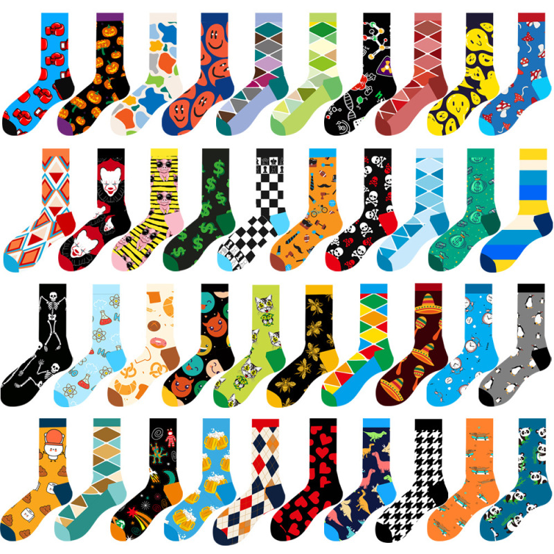 2023 Autumn/Winter Amazon New Animal Mid-Calf Socks Geometric Men's Socks Funny Skull Socks Smiley Face Women's Socks Trendy Socks
