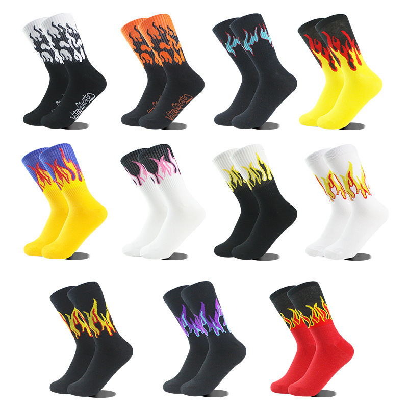 Foreign Trade Style Trendy Harajuku Flame Mid-Calf Cotton Socks European and American Street Hip-Hop Skateboard Unisex Sports Socks Foreign Trade Style Trendy Harajuku Flame Mid-Calf Cotton Socks European and American Street Hip-Hop Skateboard Unisex Sports Socks