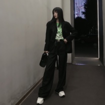 2021 New mop wide leg pants womens summer high waist loose slack casual pants Thin Thin drop black trousers