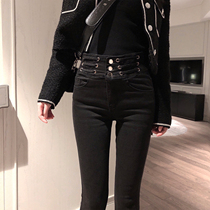 Limited time specials] Slim high-waisted jeans Korean version of womens high-fitting black Joker pants
