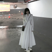 White Shirt Dress Women over Knee Dark Wind Long Sleeve Dress 2021 New Spring French Vintage Fairy Skirt