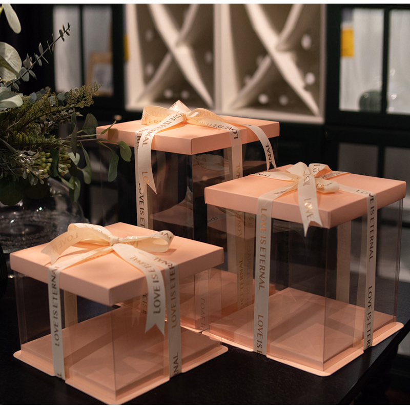 Cake box fully transparent birthday packaging box 4 6 8 10 12 14 inch single layer double heightened gift box customization