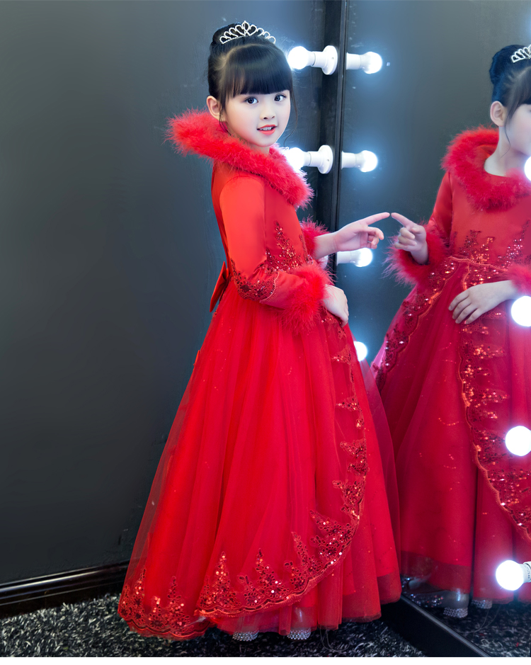 Cô gái đám cưới sợi poncho váy dài mùa thu và mùa đông trẻ em sinh nhật chủ nhà nhỏ váy buổi tối hoa cô gái trang phục piano comple đẹp cho bé trai