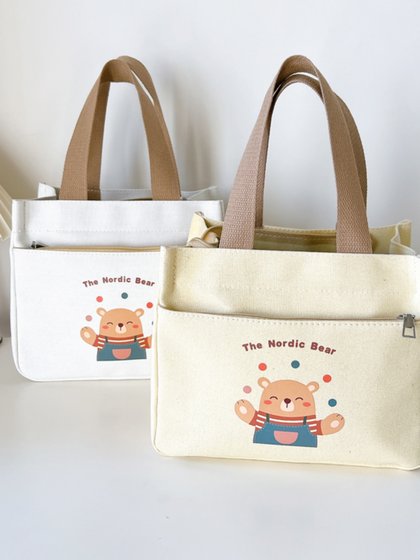 帆布手提包外出简约小巧立体拎包通勤加厚上班便当饭袋帆布袋定制