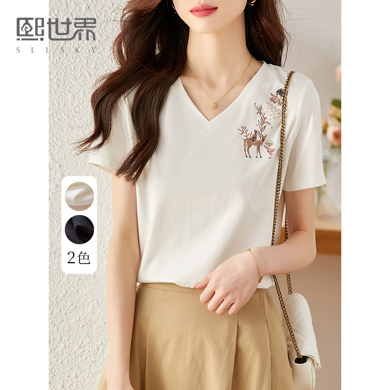 Xi World シンプル Vネック 半袖 Tシャツ レディース、ゆったりフィット、スリムに見せる、新しい夏のおしゃれな若返りカジュアル Tシャツ トップス