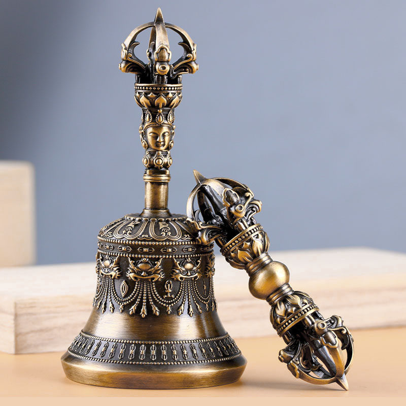 Tibetan Buddhist ornaments Pure copper Vajra Bell Pestle Tibetan Tantric Instrument Tantra Five-iron pestle cultivation method sent to the master's fine products