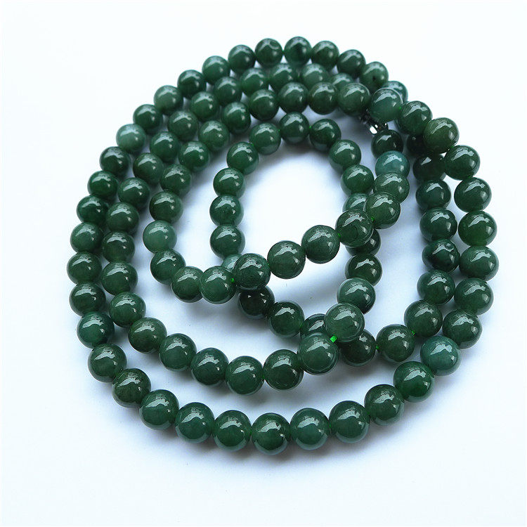 Natural emerald oil green necklace A stock of 108 Myanmar full green bead chain jade chain hand chain round Rundle Pass