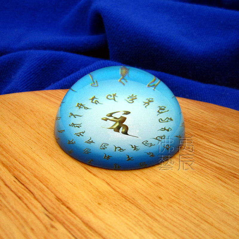 YC603 Tibetan pharmacist Buddha empowerment mantra mantra wheel crystal hemisphere paperweight Buddha hall crystal table custom pattern