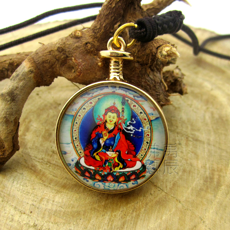 YC837 boutique Tibetan ground lotus Master Green Degree Mother Donka Double-sided jewel statue Buddha with gilded Buddha Pendant Pendant