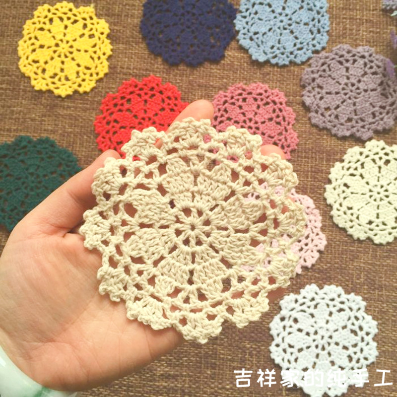 Mascot Handcrafted Crochet Cotton Thread Lace Cup Cushion Eu Style White Retro Shooting Props DIY Flower Sheet 12 Color