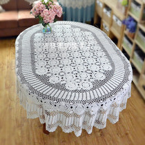 Auspicious Home Cute Handmade Crochet Hollow Beige White Nordic Tablecloth European Pastoral Table Tablecloth Oval