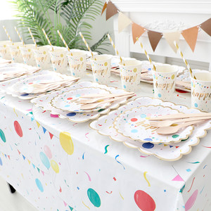 Birthday Party Tablecloth, Children's Themed Plates, Disposable Cake Tableware Set, First Birthday Scene Decoration
