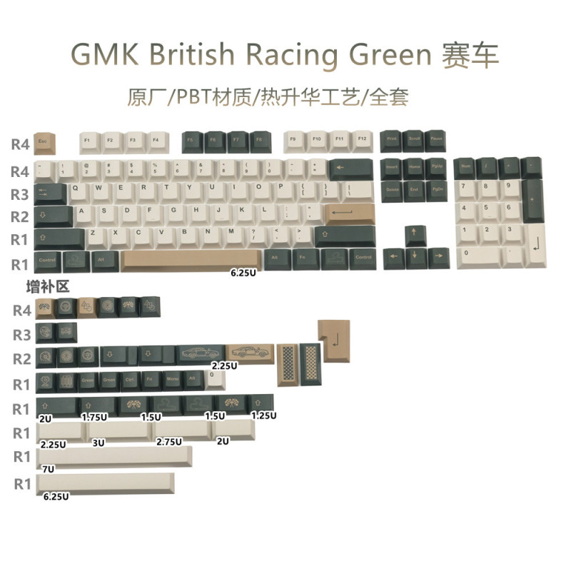 Gmk Racing Pbt Dye-Sublimation Mechanical Keyboard Keycaps British Racing Green Personalized Original Full Set