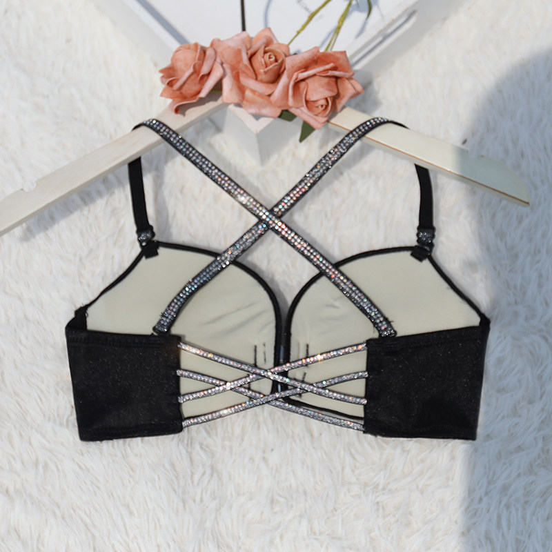 Front buttoned back underwear No steel ring Sexy silver silk Previous to adjust small chest with bright drill thickened to gather young girl bra