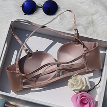 Thin belt front button bra glossy seamless sexy bra summer backless cross black underwear with drill