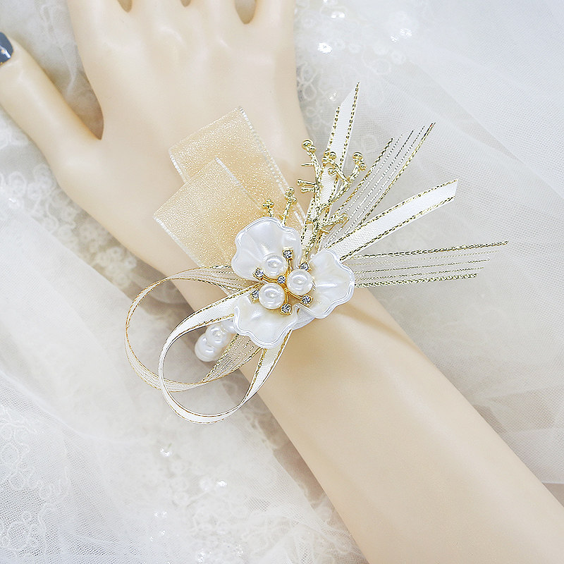 Chaoxiansen Korean-style bride wrist flower bridesmaid sister group girlfriends hand flower wedding elastic pearl bracelet - Taobao