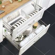 304 stainless steel kitchen cabinet pull basket thickened bowl basket Double drawer damping stove seasoning basket dish basket