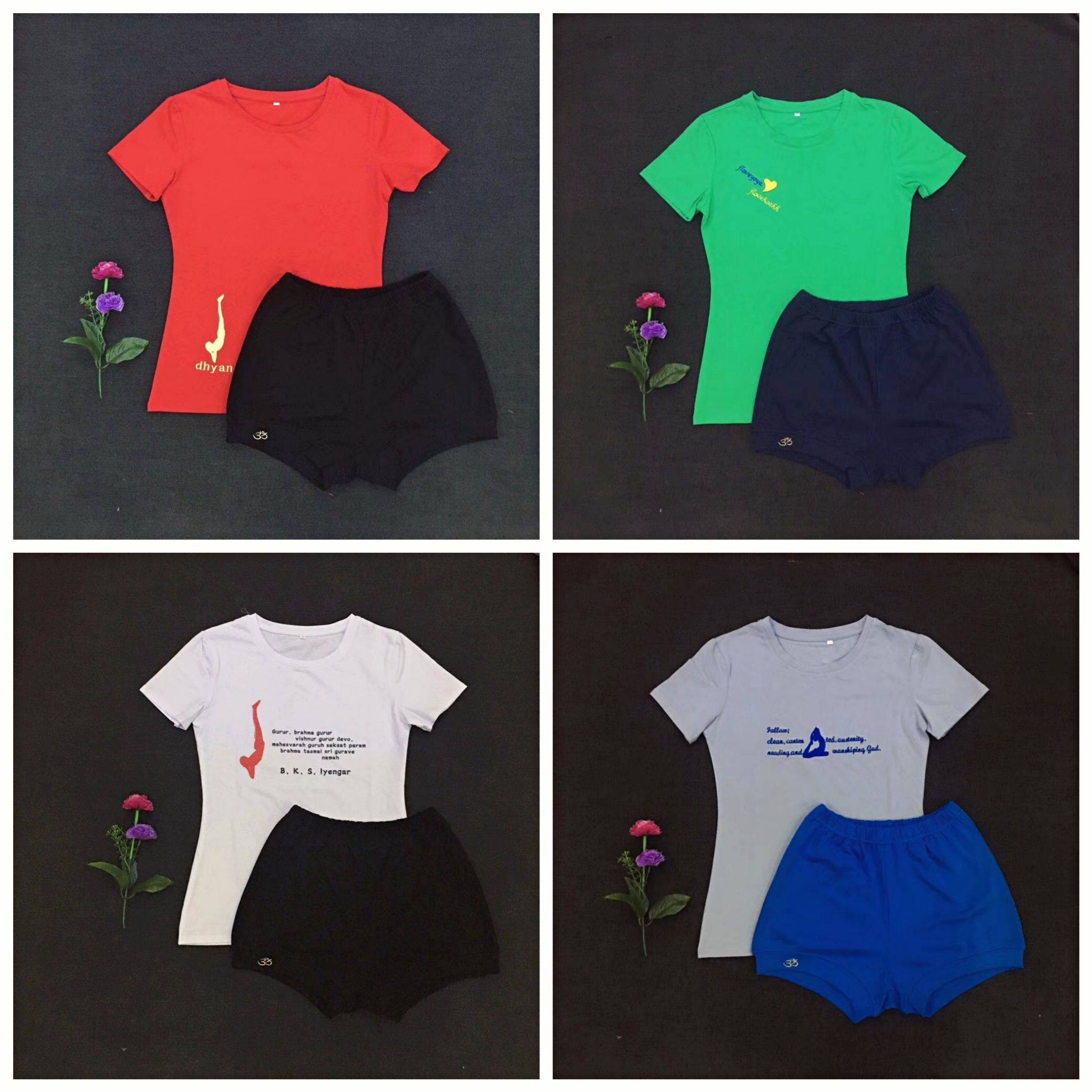 Iyengar yoga suit short-sleeved shorts summer men's and women's thin sweat-absorbing breathable cotton high stretch 