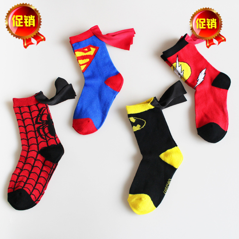 Flash Personalized Cartoon Superhero Handmade Socks Batman Cape Children's Sports Mid-Calf Socks Captain America