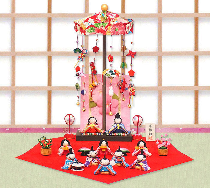 日本代購京都手作雛人形花幾帳人偶雛和風擺件10人揃玄關裝飾