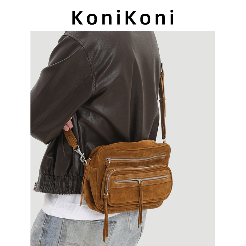 Konikoni Genuine Leather Melard Crossbody Bag 2026 New Casual Men's Camera Bag High-End Shoulder Small Bag