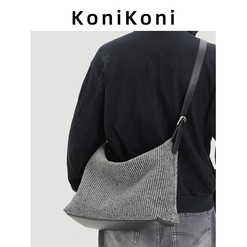 Konikoni Niche Men's Crossbody Bag 2026 New Woven Bag Large Capacity Tote Bag Commuter Bag Shoulder Bag