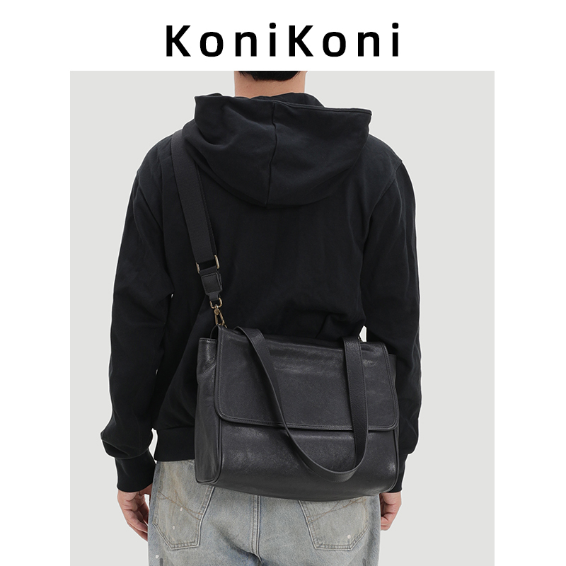 Konikoni Genuine Leather Men's Crossbody Bag 2026 New Casual Versatile Men's Messenger Bag Large Capacity Shoulder Bag