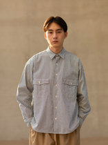 BENT IDEA 2021 spring new vintage tooling pocket vertical stripe loose couple casual shirt men